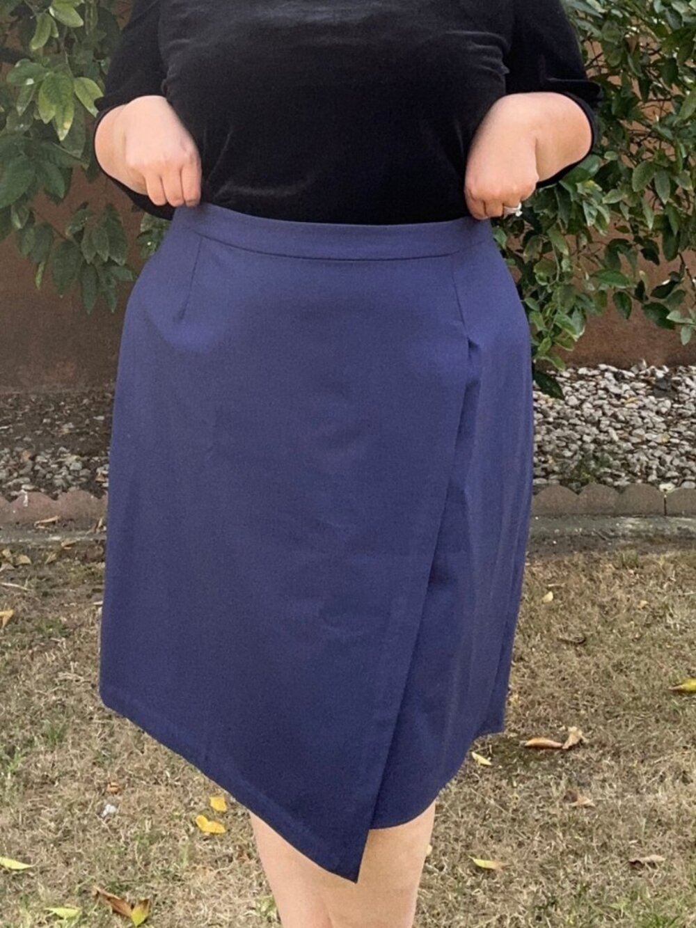 Pari Passu Skirt Plus Size 24 Navy Wool Asymmetrical Lined Knee Length